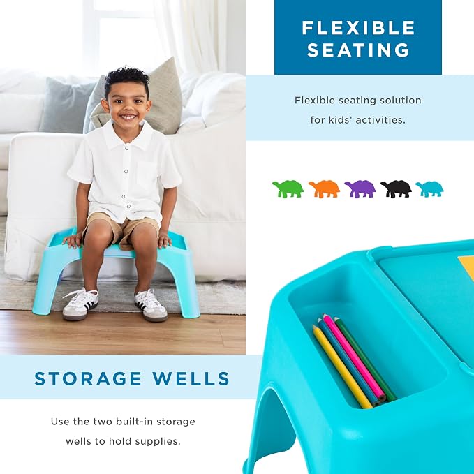 LapGear Turtle Table Kids Activity Lap Desk Tray with Storage Wells for Snacks, Play, Classroom and Sensory Toys - Multicolored Pack of 8 - Style No. 20100