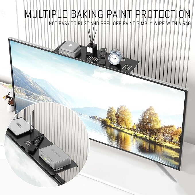 CABTE Adjustable Steel TV Top Shelf, Floating TV Stand, Universal Monitor Shelf for Soundbar, Game Console, Cable Box, Router Shelves (16.93x4.72inch Steel)