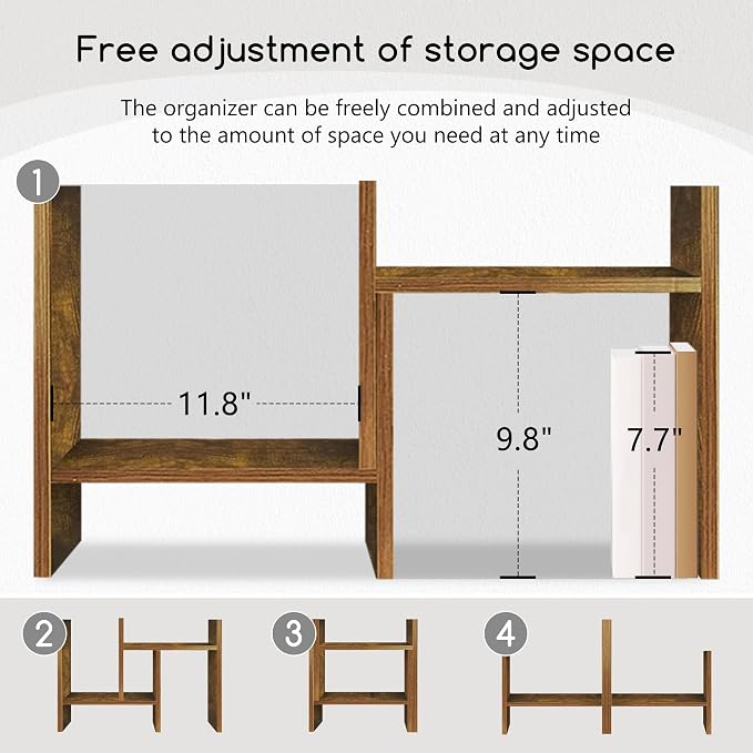 Jerry & Maggie Desktop Organizer Office Storage Rack Adjustable Wood Display Shelf Free Style Double H, Multi-Functional Mini Bookshelf for Desk Natural Stand (Natural Wood Tone/2 Pack)