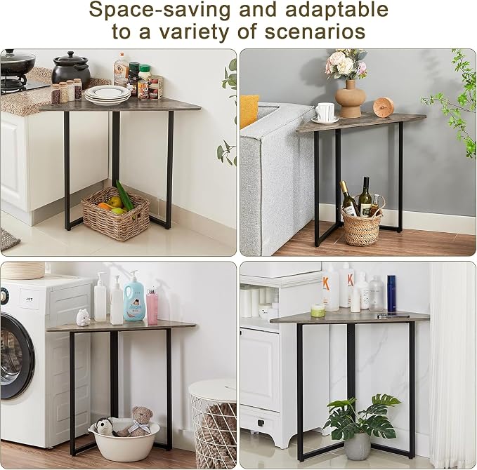 VECELO Corner Shelf, End Side Tables, Triangle Shelves with Metal Frame for Small Space, Living Room, Kitchen, Bathroom Classic Grey
