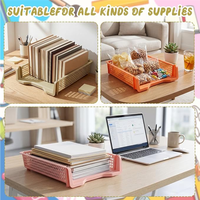 Tenceur 6 Pcs Turn in Trays Classroom, Stackable Tray for Classroom Plastic Storage Baskets Teacher Organizers for Library Drawers Office Desk(Trendy,Terrazzo Colors,13.3 x 9.5 x 2.7 Inches)