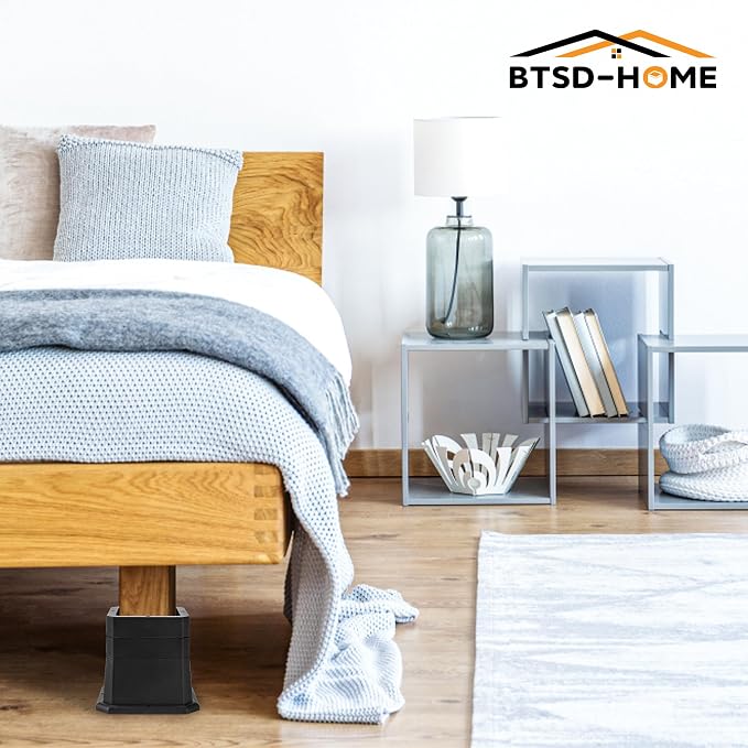 BTSD-home Adjustable Bed Risers 2,3 or 4 Inch Heavy Duty 8 Pack Furniture Risers Dorm Bed Risers Table Desks Legs Blocks Black