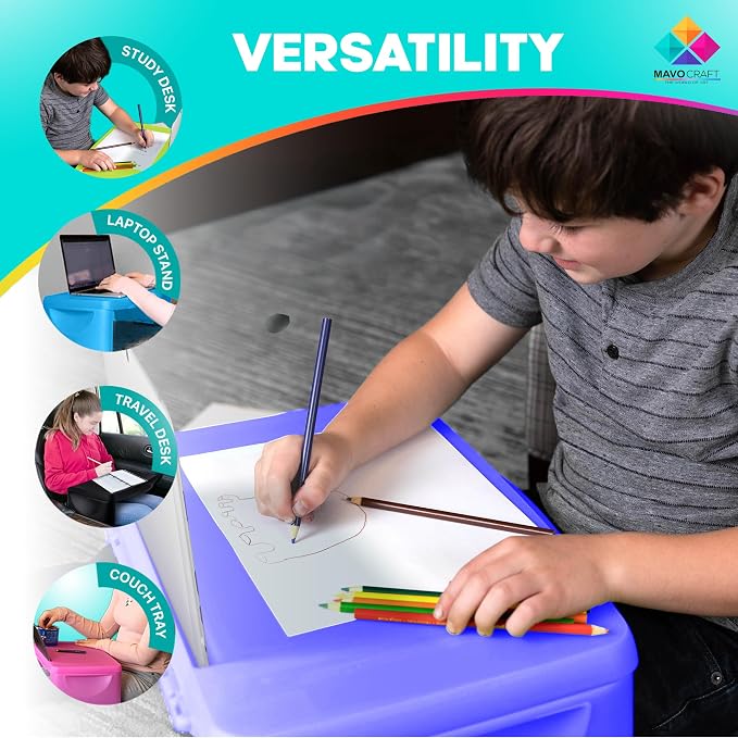 MAVOCRAFT Foldable Kids Lap Tray with Storage - Portable Lap Desk Kids & Adults - Kids Lap Desk for Breakfast in Bed, Serving Tray, Car Desk & Gaming (Purple)