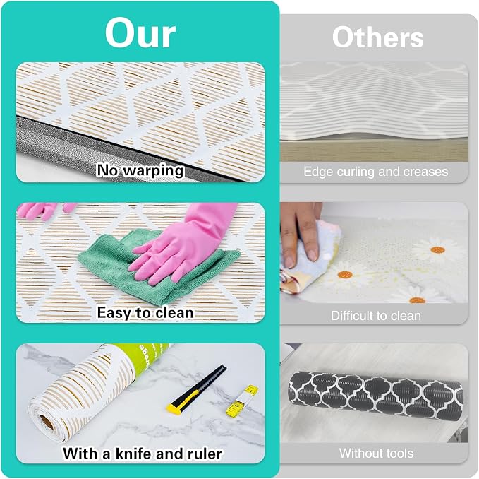 Drawer and Shelf Liner for Kitchen Cabinet,Non-Adhesive Cabinet Liner 12in x 20FT,Waterproof Shelf Paper Non-Slip Mats Cupboard Liners Contact Protect Dresser/Shelves/Table-Brown Stripes