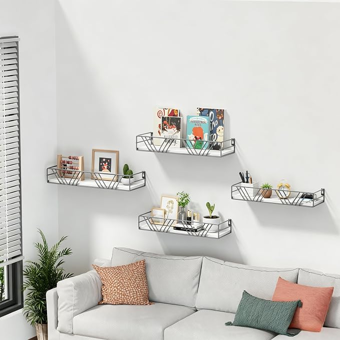 Amaoot Floating Shelves for Wall Set of 4, Different Sizes Mounted Wood Floating Shelf, Wall Shelves for Living Room, Bedroom, Bathroom, Kitchen, Farmhouse Decor, Office（Grey）