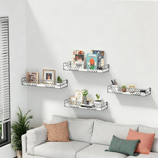 Amaoot Floating Shelves for Wall Set of 4, Different Sizes Mounted Wood Floating Shelf, Wall Shelves for Living Room, Bedroom, Bathroom, Kitchen, Farmhouse Decor, Office（Grey）