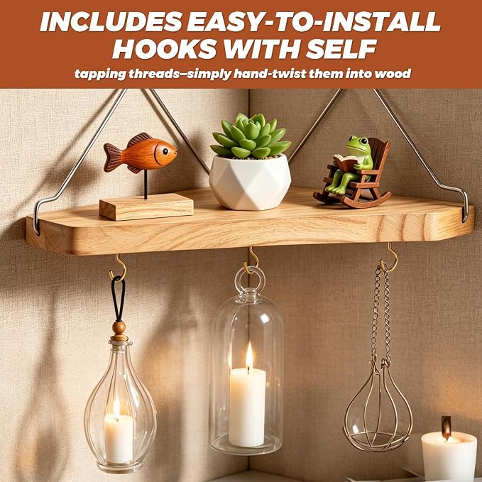 VZZNN 6 Pack Fabric Wall Cubicle Corner Shelf with Hooks - Wood Cubicle Wall Decor for Place in The Corner of The Room, Such As in The Bedroom, On The Desk, Or in a Hotel Room
