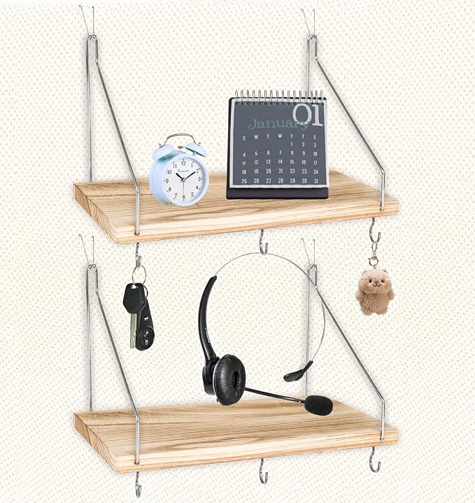 2-Pack Cubicle Shelf For Fabric Walls With Hooks：12x6.0in Wooden Cubicle Shelf Hanging Organizer Silver shelves for Accessories Office Stylish Ations cubical Decorations For Women Desk work storage