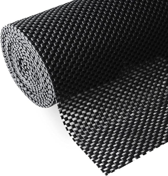Shelf Liner, Non-Adhesive Roll Drawer Liners 12 Inches x 20 Feet for Drawers, Non Slip Grip Durable Strong Clean, for Cabinets, Kitchen, Storage, Desks, Kitchenware, Tableware, Black