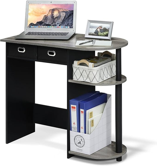 Furinno GO GREEN Desk, 31.5" Wide Gaming Desk with 2 Side Shelves and Storage Bins, Computer Desk, Office Desk for Home Office, Study Room, Dorm, Bedroom, French Oak