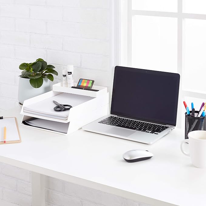 Amazon Basics Rectangular Plastic Desk Organizer, Half Accessory Tray for Office Supplies and Workspace Organization, 9.4" x 3.3" x 1", White