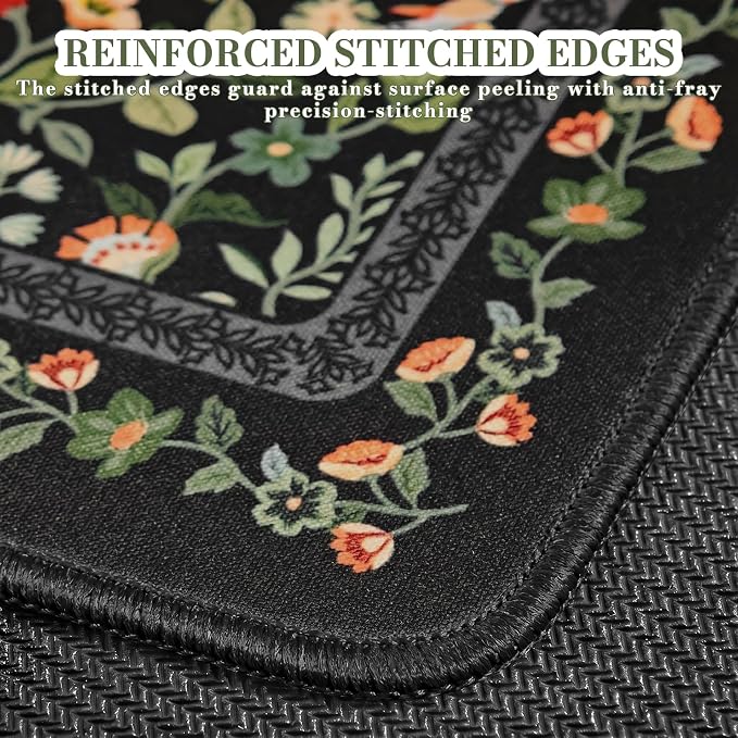 iCasso Aesthetic Small Floral Mouse Pad, Mini Portable Travel Mousepad, Anti-Slip and Comfortable Cloth Mouse Mat 7.9"x9.5" with Stitched Edges for Computer, Laptop, Office, Home(Black)