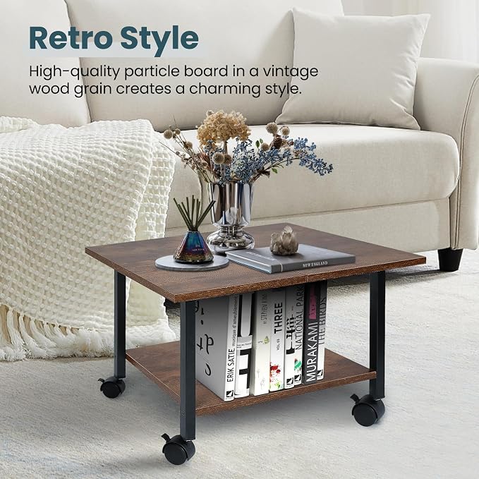 SwaaVee Printer Stand, 2-Tier Under Desk Printer Stand, Printer Cart with Wheels for Home, Office, Heavy-Duty Storage Shelf, Rustic Brown