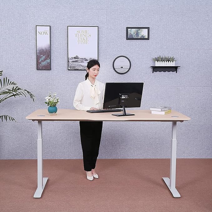 ApexDesk Elite Series 60" W Electric Height Adjustable Standing Desk with Matching Color Compact Reception Side Desk (Light Oak Elite & Side Desk)