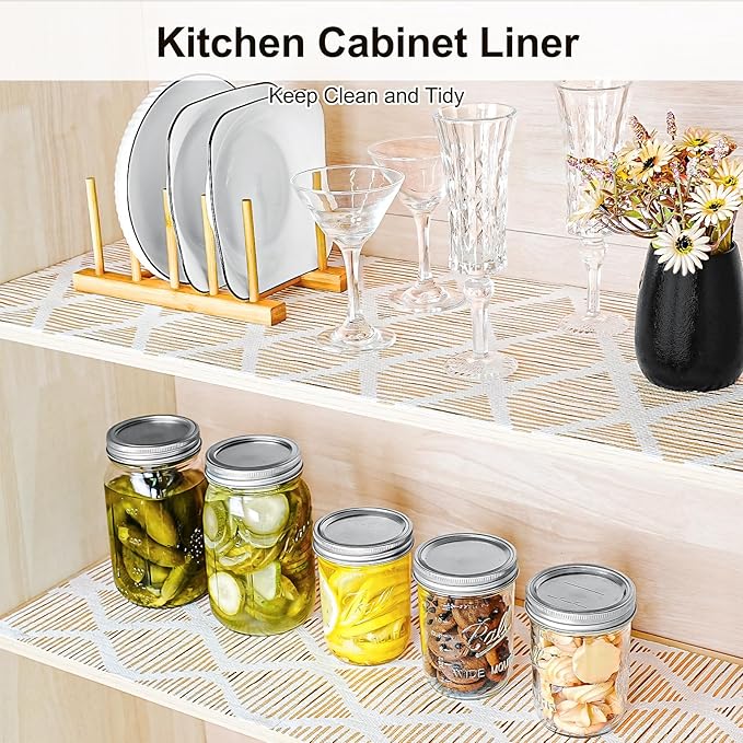 Drawer and Shelf Liner for Kitchen Cabinet,Non-Adhesive Cabinet Liners 18in x 10FT,Waterproof Shelf Paper Non-Slip Mats Cupboard Liner Contact Protect Dresser/Shelves/Table-Brown Stripes