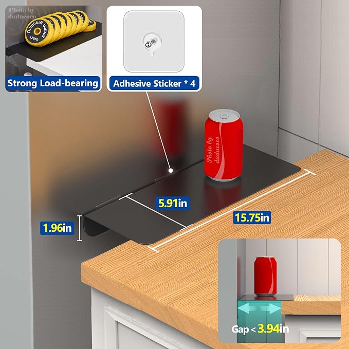 Metal Kitchen Refrigerator Gap Partition Countertop Gap Extension Board, Refrigerator Side Partition, Gap Covers Between Countertop And Walls, No Drill (Black, 15.7 * 5.9inch)
