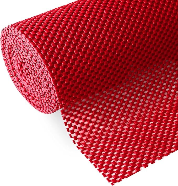 Rubberized Shelf Liner, Non-Adhesive Roll Drawer Liners 12 Inches x 20 Feet for Drawers, Non Slip Grip Durable Strong Clean, for Cabinets, Kitchen, Storage, Desks, Kitchenware, Tableware, Red