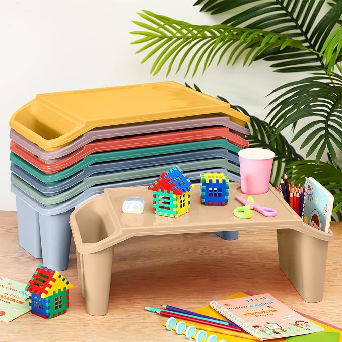 Beeveer 8 Pcs Kids Lap Desk Tray Bulk 19.7x9.6x7.1in Portable Lap Tray for Kids Plastic Table with Side Storage Space for Bed Classroom Laptop Children Car Activity Eating Floor (Colorful)