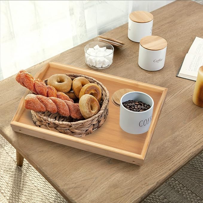 Bed Tray Table Folding Legs with Handles Breakfast Tray for Sofa Eating,Drawing,Platters Bamboo Serving Lap Desk Snack Tray