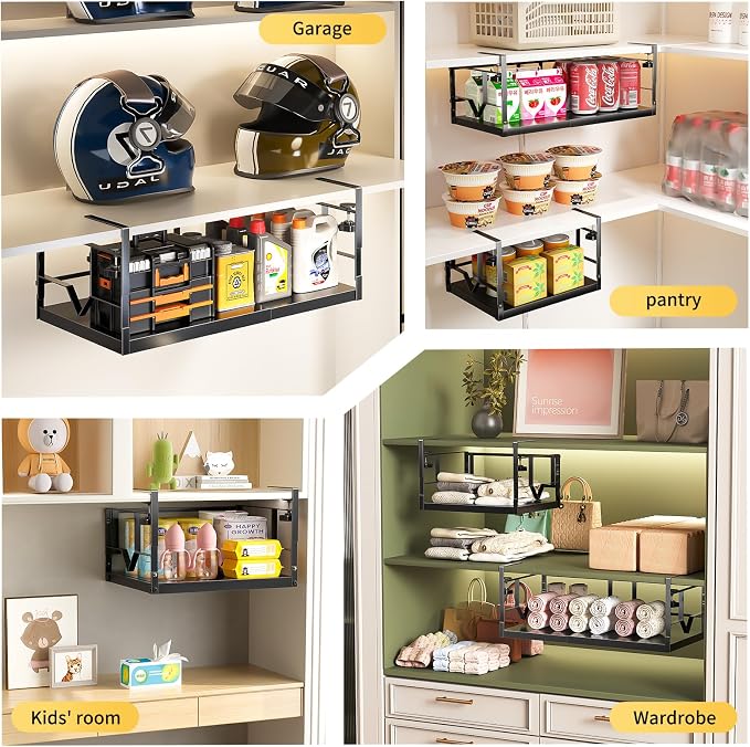 Under Shelf Storage Basket Organizer – Adjustable Hanging Holder with Knob Lock by prueBox, Heavy Duty Metal Panel for Pantry, Kitchen, Office, Closet (1 Pack)