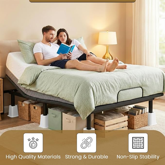 Kings Brand Furniture 6-inch Bed Risers - Set of 4 White Heavy Duty Stackable Furniture Risers for Under Bed Storage, Desk, Sofa, Couch