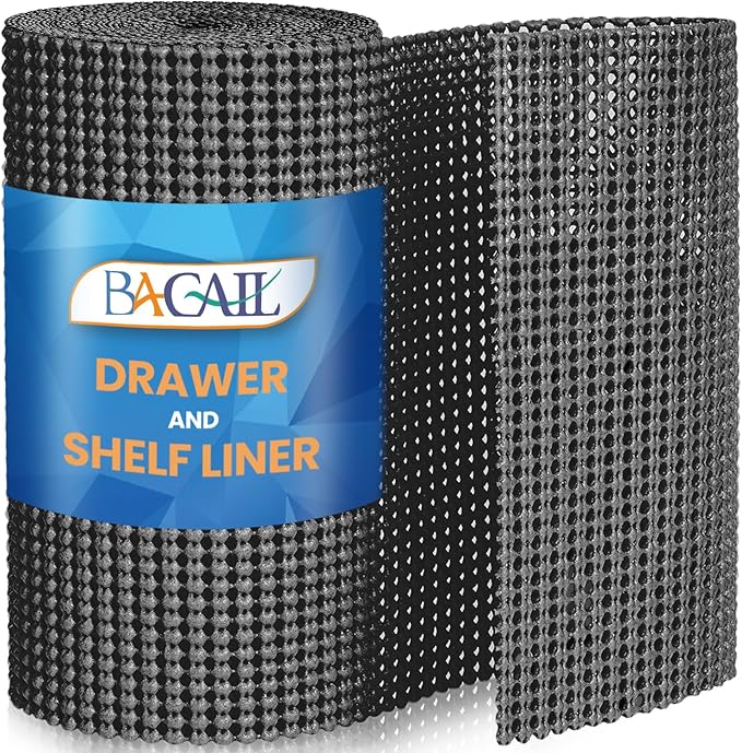 BAGAIL Non-Adhesive Shelf Liner, Thick Strong Grip Drawer Liners for Kitchen Cabinets, Heavy-Duty Easy Cut Cabinet Liners for Shelves, Pantry, Bathroom Cupboards - 24" x 30FT, Charcoal