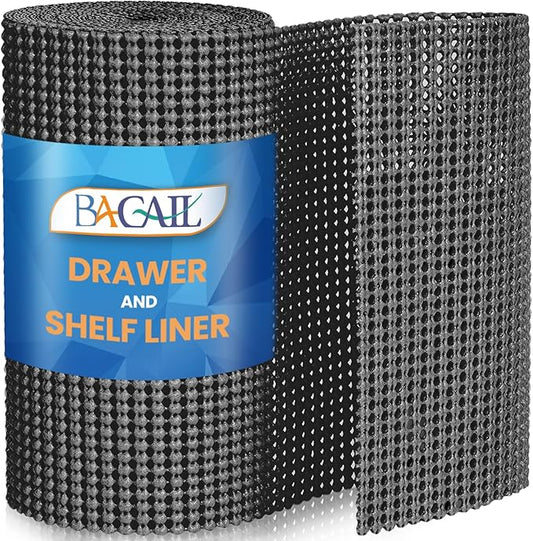 BAGAIL Non-Adhesive Shelf Liner, Thick Strong Grip Drawer Liners for Kitchen Cabinets, Heavy-Duty Easy Cut Cabinet Liners for Shelves, Pantry, Bathroom Cupboards - 24" x 30FT, Charcoal