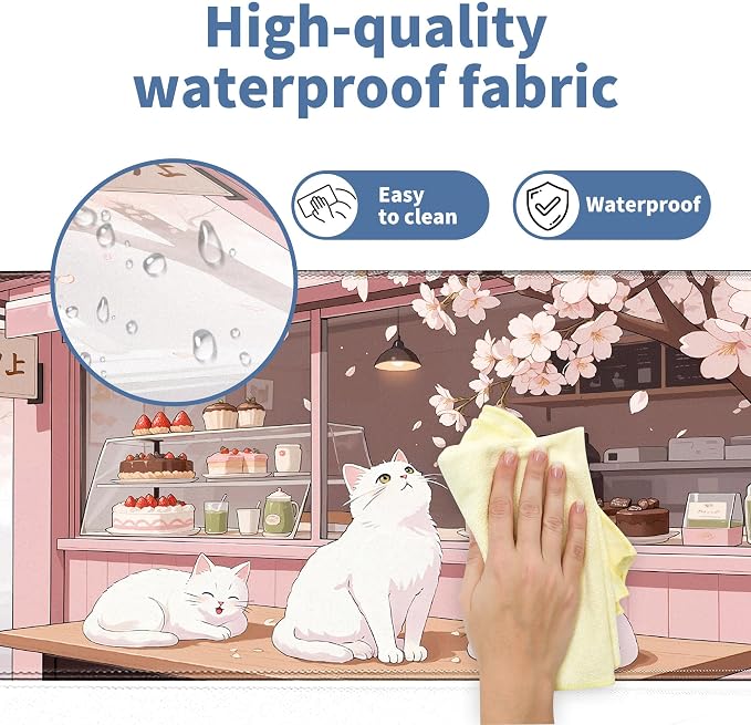 Pink Cute Cat Gaming Mouse Pad Large Desk Mat Extended Keyboard Mouse Pad Anime Mousepad with Non-Slip Base and Stitched Edge Mouse Mat Desk Pad 31.5 x 11.8 in Mouse Pads for Desk Home Office Gaming
