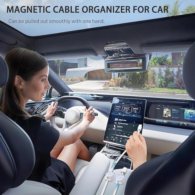6 Pack Magnetic Cord Organizer & Cable Clips - Adjustable Under Desk Cable Management, Adhesive Wire Holder for Home, Office, Phone, Car, Wall, and Nightstand (Black)
