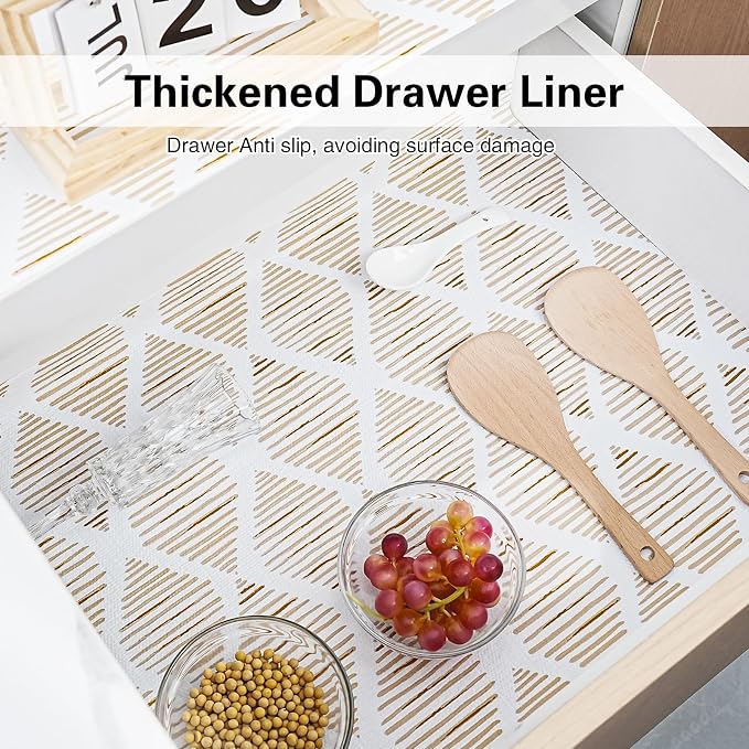 Drawer and Shelf Liner for Kitchen Cabinet,Non-Adhesive Cabinet Liner 12in x 10FT,Waterproof Shelf Paper Non-Slip Mats Cupboard Liner Contact Protect Dresser/Shelves/Table-Brown Stripes