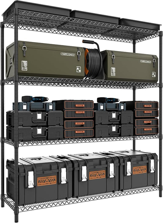 M MZG 2800LBS 59" W 4 Tiers Storage Shelves Load, Metal Shelving Wire Metal Shelving Unit Shelves for Storage Adjustable Garage Shelving for Pantry Kitchen Garage Black 17.7" D x 59.1" W x 70.4" H
