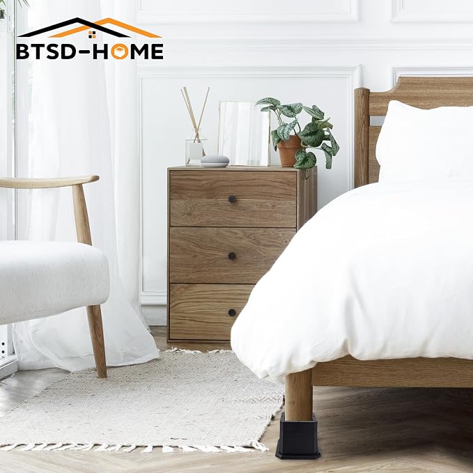 BTSD-home Bed Risers 3 Inch or 2 Inch Heavy Duty Furniture Risers Adjustable Dorm Bed Lifts Risers Table Desks Legs Blocks 4 Pack Black