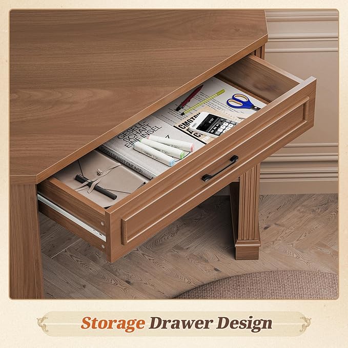 SEDETA Corner Desk for Small Space, Corner Computer Desk, Small Computer Desk with Drawers and Storage Shelves for Home Office, Living Room, Bedroom, Brown
