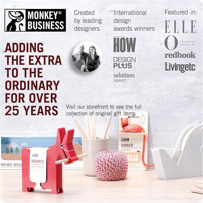 Monkey Business Ginger The Cat Tail Hook for Computer Screen, Tight Spaces, Hang Keys, Accessories in Easy Reach (White)
