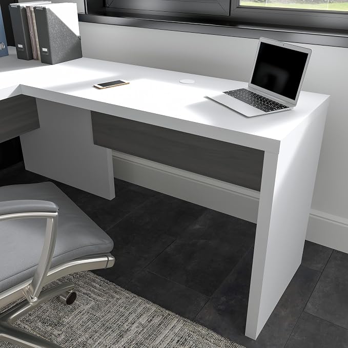 Bush Business Furniture Echo Desk Return/Bridge, Pure White and Shiplap Gray