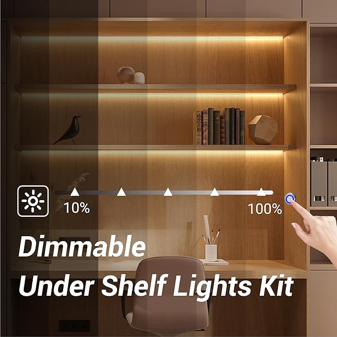 HAMRVL 12V COB LED Strip Lights 32.8ft (2 Rolls of 16.4ft), Plug-in 3000K Warm White Shelf Lights 320LEDs/M DIY Cut to Size Dimmable Under Shelf Lighting for Bookshelf, Display Case, Kitchen Cabinet