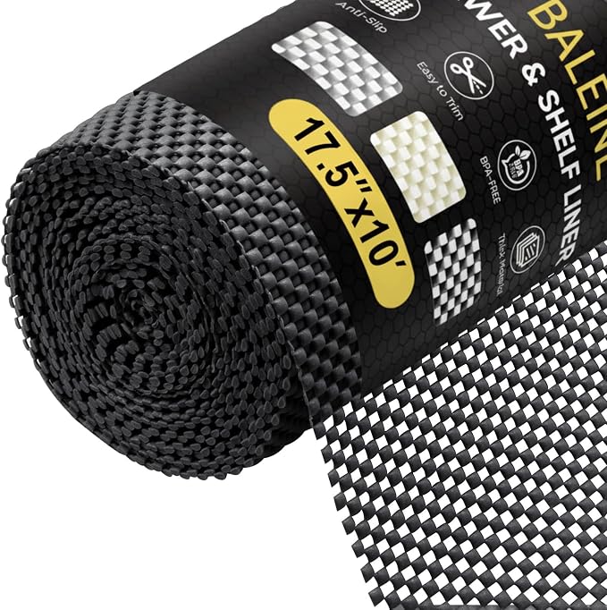 BALEINE Cabinet Liner, 17.5 in x 10 Ft Drawer and Shelf Liner for Kitchen Cabinets Non-Adhesive, Non-Slip Protect Desks, Cupboard, Drawers, Shelves, Tableware (Black)