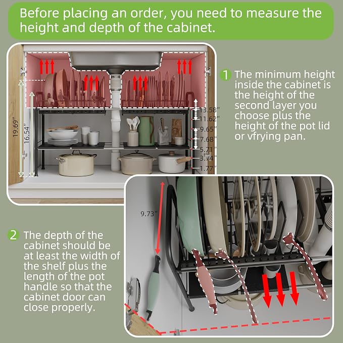 NETEL Adjustable Under Sink Organizers and Storage,Pots and Pans Organizer Under Kitchen Cabinet,Pan Lid Organizers Inside Cabinet,Expandable Cabinet Storage Shelf with Pan Rack and 14 Dividers