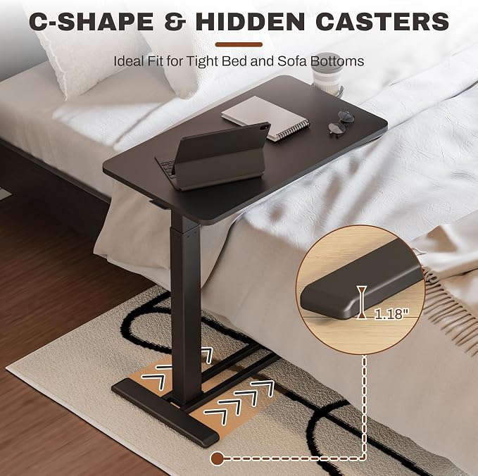 SANODESK Adjustable Overbed Bedside Table Pneumatic Adjustable Height Laptop Computer Standing Desk Cart with Tray, Hospital and Home Use(23.6" W x 13.8" D,Maple)
