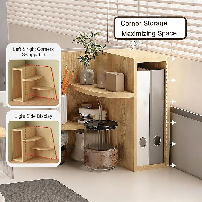 Desktop Corner Stand Shelf 3 Tier Shelf Organizer 15.7in Tall Corner Bookshelf for Small Spaces Wooden Desktop File Organizer Vertical for Home Offices, Bedrooms, and Studies,Walnut,40cm
