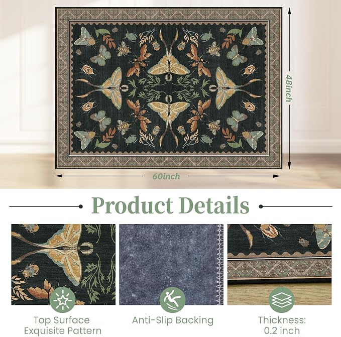 Office Chair Mat for Hardwood Floor & Tile Floor,48"X 60" Heavy Duty Desk Chair Mat for Hard Floors, Under Desk Rug for Rolling Computer Chair,Anti Slip,Low Pile Carpet Floor-Colorful Insects