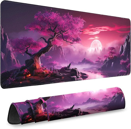 Gaming Desk Mat with Silky Smooth Surface & Exquisite Patterns,31.5x11.8 Inches Large-Sized Mouse Pad, Perfect for Extended Gaming,Work,and Home Office Decor (Full Moon 3)