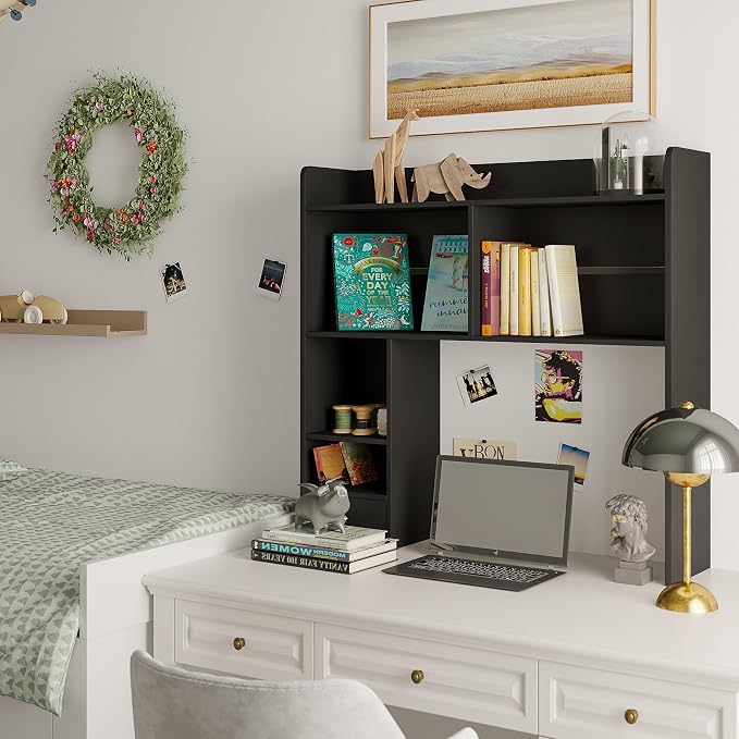 ChooChoo Desktop Bookshelf, 36.4" Tall Countertop Desk Hutch with 5 Shelves and 1 Drawer for Computer Desk, Desk Shelf Organizer for Dorm Office Home,Black