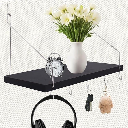 1-Pack Cubicle Shelf For Fabric Walls With Hooks：12x6.0in Black Wooden Cubicle Shelf Hanging Organizer Silver shelves Accessories Office Stylish Ations cubical Decorations For Women Desk work storage