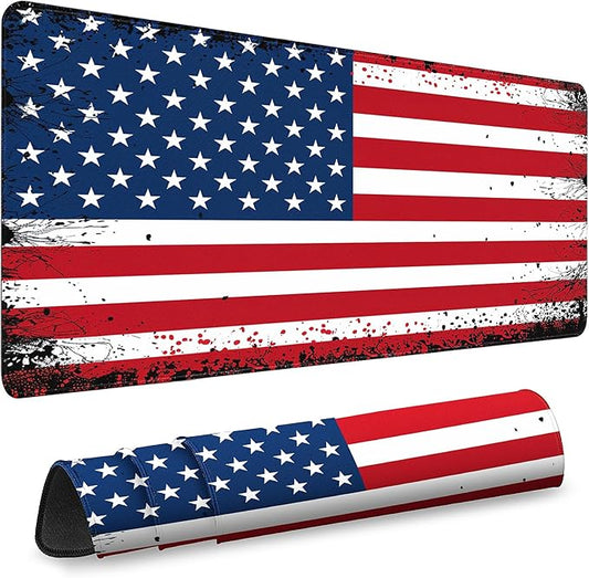 Gaming Desk Mat with Silky Smooth Surface & Exquisite Patterns,31.5x11.8 Inches Large-Sized Mouse Pad, Perfect for Extended Gaming,Work,and Home Office Decor (American Flag 3)