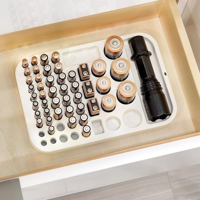 iDesign Plastic Divided Battery Organizer Insert, Coconut | 7.6" x 11.1" x 1"