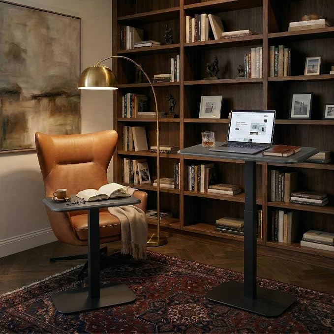 Elevance Height Adjustable Side Table, Black Base, Carbon Black Top | Sofa Laptop Table for Couch & Bed | Small C-Shape End Table for Home or Office