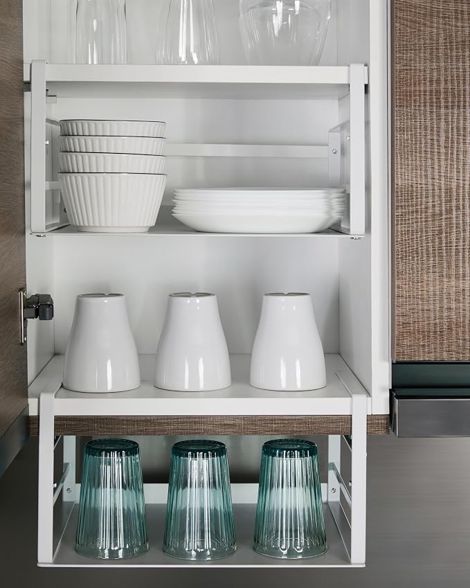 Nxconsu Under Shelf Basket Storage Organizer 2 Pack, Large 16.1" White | Heavy-Duty Metal Under Shelf Basket Holds 30 lbs, No-Drill Knob-Lock Storage Organizer for Kitchen Cabinet Pantry Cupboard