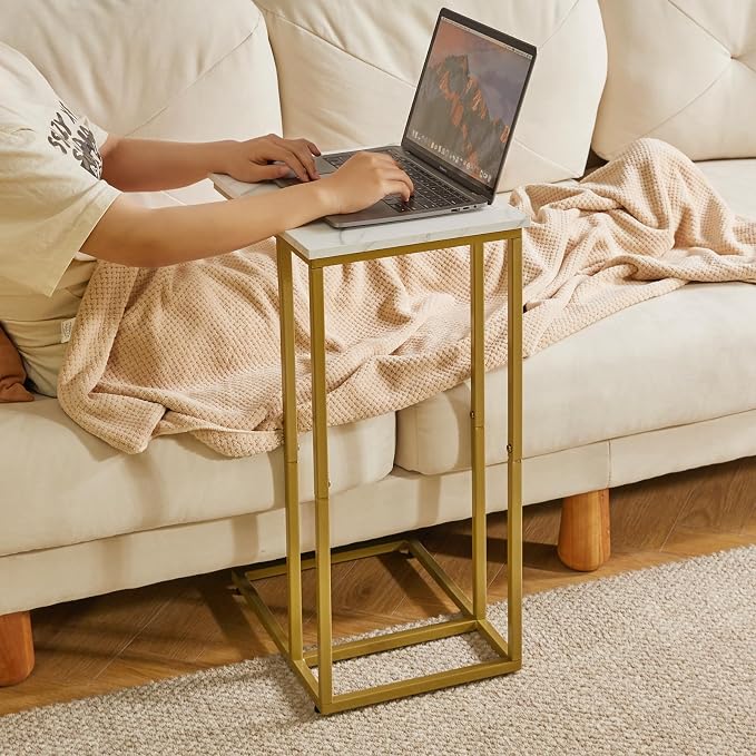 Aibiju Small Side Tables C Shaped, End Table Set of 2, Small Table Stand for Living Room Bedroom, lLittle Bedside Table Faux Marble+Gold YD-TM051G-2