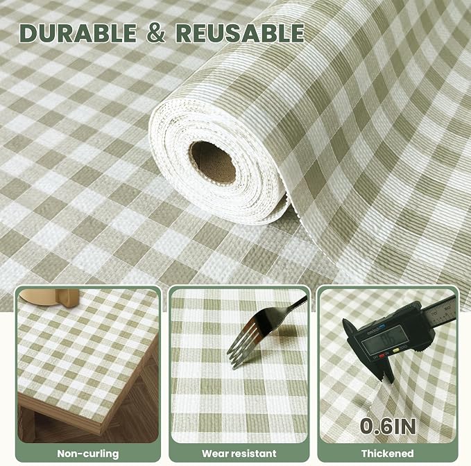 Drawer Liner and Shelf Liner for Kitchen Cabinet Liner Non-Adhesive Non-Slip Shelf Paper, Thick Strong Grip Waterproof Easy to Clean for Shelves, Cupboard, Desks, Green Plaid Pattern, 12 in x 30 FT